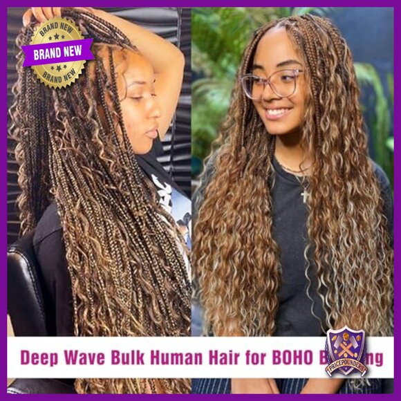 18 Inch Deep Wave Human Hair Extensions for Boho Braids 100g